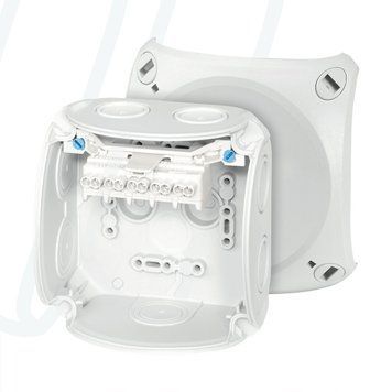 Розподільна коробка DK0402G 104x104x70 мм, IP66, з клемником 5х2,5 мм&sup2;, світло-сіра RAL 7035 | HENSEL
