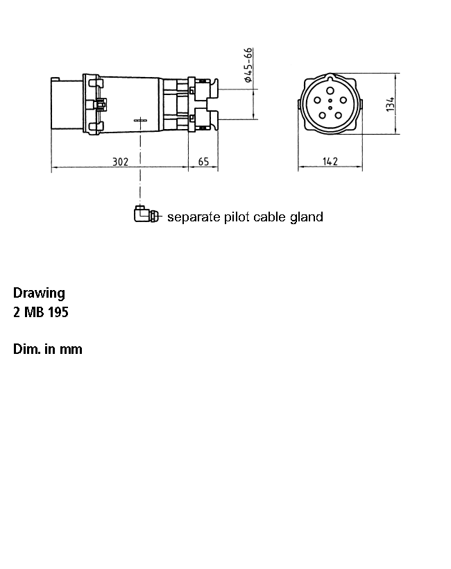 Штекер 200A 5п 6г 400В, IP67, 200 A, 5, 400 В, 6г