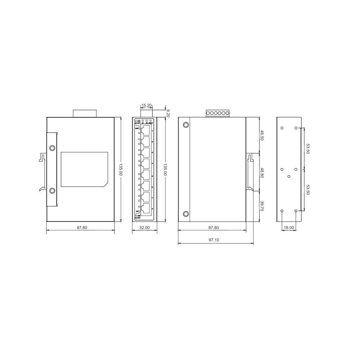 Некерований 1GB Ethernet-світч ET-SWGU8E на 8 портів, 10/100/1000 MBit DC 12...48V, AC 24V, -40&deg;C/+75&deg;C | LUTZE