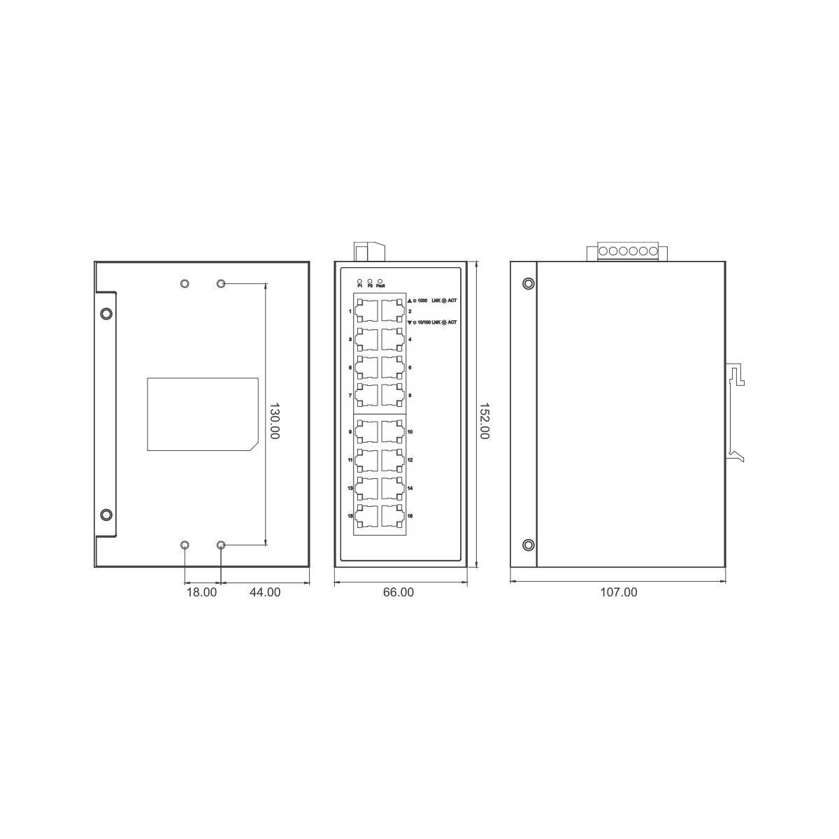 Некерований 1GB Ethernet-світч ET-SWGU16E на 16 портів, 10/100/1000 MBit DC 12...48V, AC 24V, -40&deg;C/+75&deg;C | LUTZE