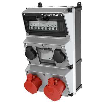 Модуль AMAXX 390x225 мм з роз'ємами 1xCEE16А5п 1xCEE32А5п 2xSchuko 1xRCD 40А 4п 0,03А 1xMCB32А3п/C 1xMCB16А3п/C 2xMCB16А1п/C IP44 сріблястий, 2, 1, 1, є, 40A 4p IFN=0.03 A, 2, 1, 1, 1, 390x225