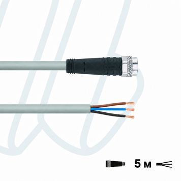 Кабель AL-SKP3-5/P00 з роз'ємом M8, гніздо, прямий, 3п, 4А, 60В, кабель ПВХ, 5м, сірий