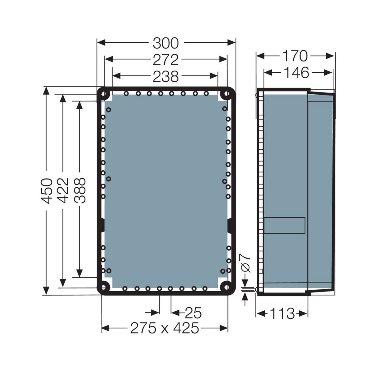 Розподільна коробка K7004 300x450x170 мм, IP65, з клемником 4х70 мм&sup2;, світло-сіра RAL 7035 | HENSEL