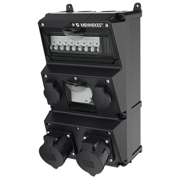 Модуль AMAXX 390x225 мм з роз'ємами 1xCEE16А5п 1xCEE32А5п 2xSchuko 1xRCD 40А 4п 0,03А 1xMCB32А3п/C 1xMCB16А3п/C 2xMCB16А1п/C IP44 чорний, 2, 1, 1, є, 40A 4p IFN=0.03 A, 2, 1, 1, 1, 390x225
