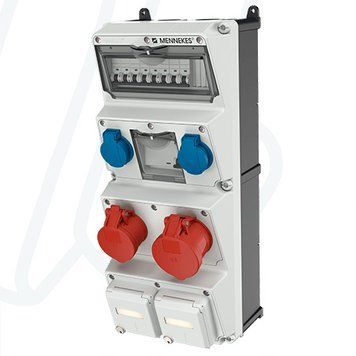 Модуль AMAXX 520x225 мм з роз'ємами 1xCEE16А5п 1xCEE32А5п 2xSchuko 1xRCD 40А 4п 0.03А 1xMCB32А3п/C 1xMCB16А3п/C 2xMCB16А1п/C IP44, 2, 1, 1, є, 40A 4p IFN=0.03 A, 2, 1, 1, 1, 520x225