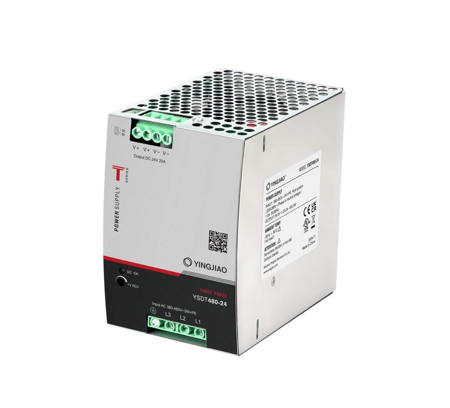 Блок живлення YSDT на DIN рейку / Uвх=340-550VAC / Uвих=24V / 480W
