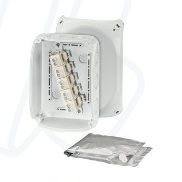 Розподільна коробка WP1010G 180x130x77 мм, з клемником 1,5-10 мм&sup2; і компаундом, світло-сіра RAL 7035, IP66 | HENSEL