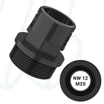 Прямий фітінг до труби NW12, зовнішня різьба M20x1.5 чорний (упак. 50 шт.), M, M20x1,5, 12,5 мм