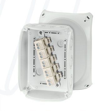 Розподільна коробка KF1010G 180x130x77 мм, IP66/67, з клемником 5х10 мм&sup2;, світло-сіра RAL 7035 | HENSEL