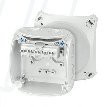 Розподільна коробка KF0202G 93x93x62 мм, IP66/67, з клемником 5х2,5 мм&sup2;, світло-сіра RAL 7035 | HENSEL
