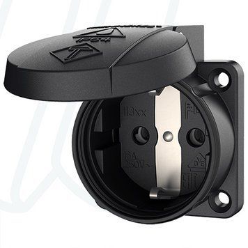 Розетка панельна SCHUKO 16A 2п+З 230В, IP54 чорна (клеми plug-in), 16 A, 2+E, 230 В