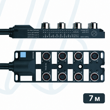 Пасивний I/O-розгалужувач ESCHA 8I/OM12-5P3C-7/S370, 8 портів, M12, гніздо, 4+PE конт., кабель 7 м