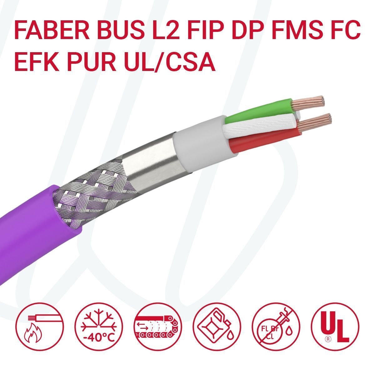 Кабель FABER BUS L2 FIP DP FMS FC PUR EFK 01X2XAWG24/19 UL/CSA фіолетовий