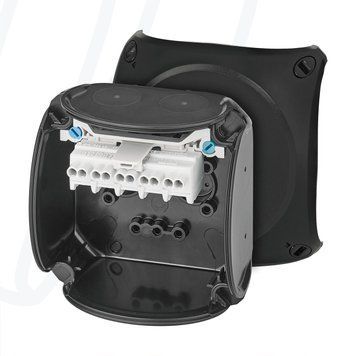 Розподільна коробка KX0202C 93x93x62 мм, з клемником 0,75-2,5 мм&sup2;, чорна RAL 9011, IP66 | HENSEL