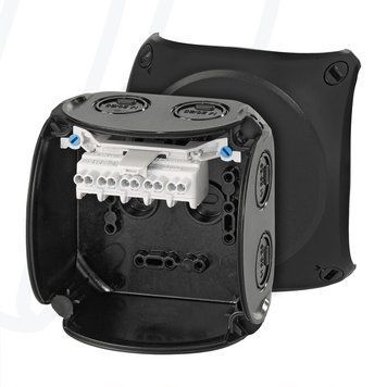 Розподільна коробка KF0402B 104x104x70 мм, IP66/67, з клемником 5х2,5 мм&sup2;, чорна RAL 9011 | HENSEL