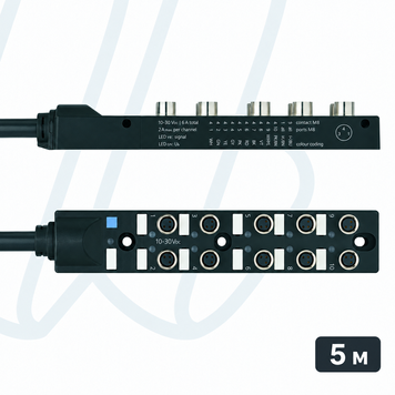 Пасивний I/O-розгалужувач ESCHA 10I/OM8-3P2C-5/S370, 10 портів, M8, гніздо, 3 конт., кабель 5 м