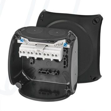 Розподільна коробка KX0404C 104x104x70 мм, з клемником 1,5-4 мм&sup2;, чорна RAL 9011, IP66 | HENSEL