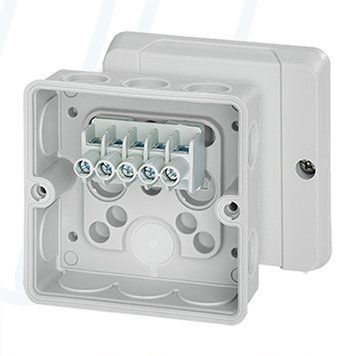 Розподільна коробка DE9325 88x88x50 мм, IP55, з клемником 5х2,5 мм&sup2;, світло-сіра RAL 7035 | HENSEL