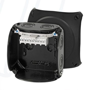 Розподільна коробка KF0604B 130x130x77 мм, IP66/67, з клемником 5х4 мм&sup2;, чорна RAL 9011 | HENSEL