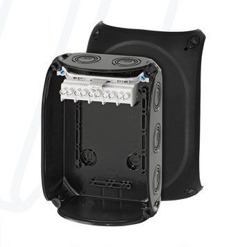 Розподільна коробка KF1006B 180x130x77 мм, IP66/67, з клемником 5х6 мм&sup2;, чорна RAL 9011 | HENSEL