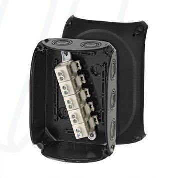 Розподільна коробка KF1010B 180x130x77 мм, IP66/67, з клемником 5х10 мм&sup2;, чорна RAL 9011 | HENSEL