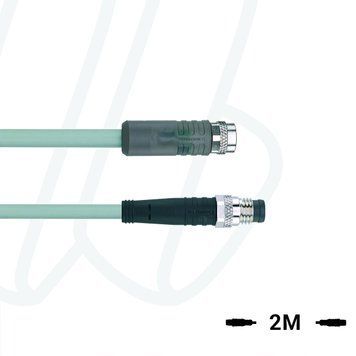 Кабель AL-SKP3P2-2-AL-SSP3/P00, з роз'ємами M8, гніздо пряме 3п, M8, штекер прямий, 3п, з LED, ПВХ, 2м, сірий