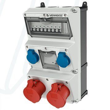 Модуль AMAXX 390x225 мм з роз'ємами 2xCEE32А5п 2xSchuko 1xRCD 40А 4п 0,03А 2xMCB32А3п/C 2xMCB16А1п/C IP44, 2, 2, є, 40A 4p IFN=0.03 A, 2, 2, 1, 390x225