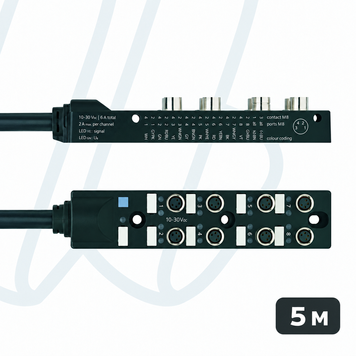 Пасивний I/O-розгалужувач ESCHA 8I/OM8-4P3C-5/S370, 8 портів, M8, гніздо, 4 конт., кабель 5 м