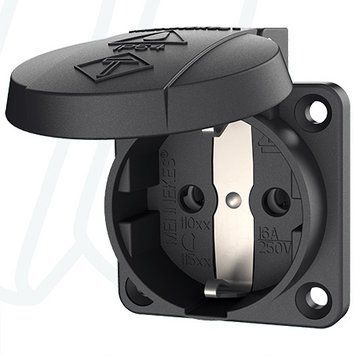 Розетка панельна SCHUKO 16A 2п+З 230В, IP54 чорна (клеми plug-in), 16 A, 2+E, 230 В