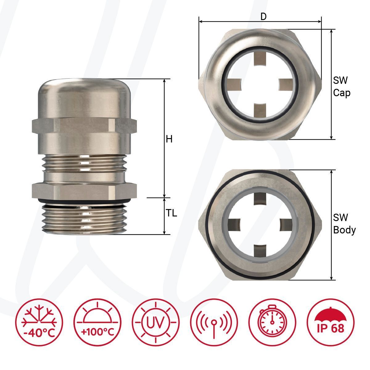 Кабельний ввід з латуні EMC3 M12x1,5 / 3,0-6,5мм / 2,5-4,5мм / TL=6,0мм, M, M12x1,5, 3,0 - 6,5 мм, 6 мм