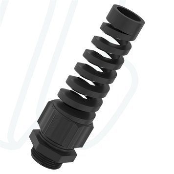 Кабельний ввід з поліаміду з захистом для кабелю M20x1,5 / 7,0-12,0мм / TL=10,0мм / чорний RAL 9005, M, M20x1,5, 7,0 - 12,0 мм, 10 мм