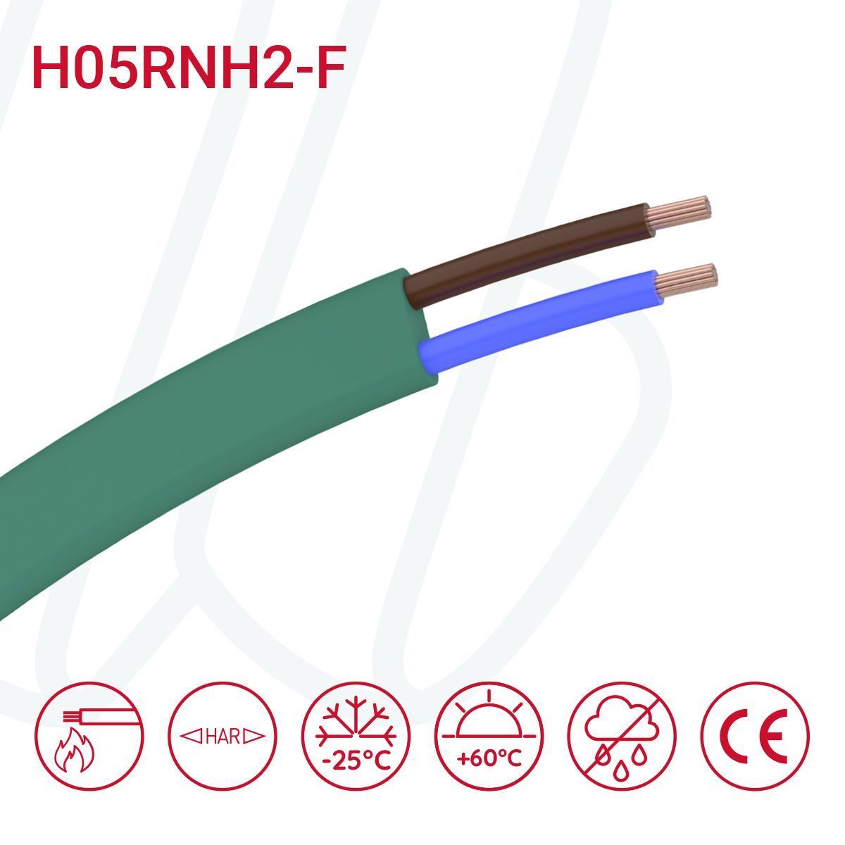 Кабель плаский H05RNH2-F 2X1,5 зелений