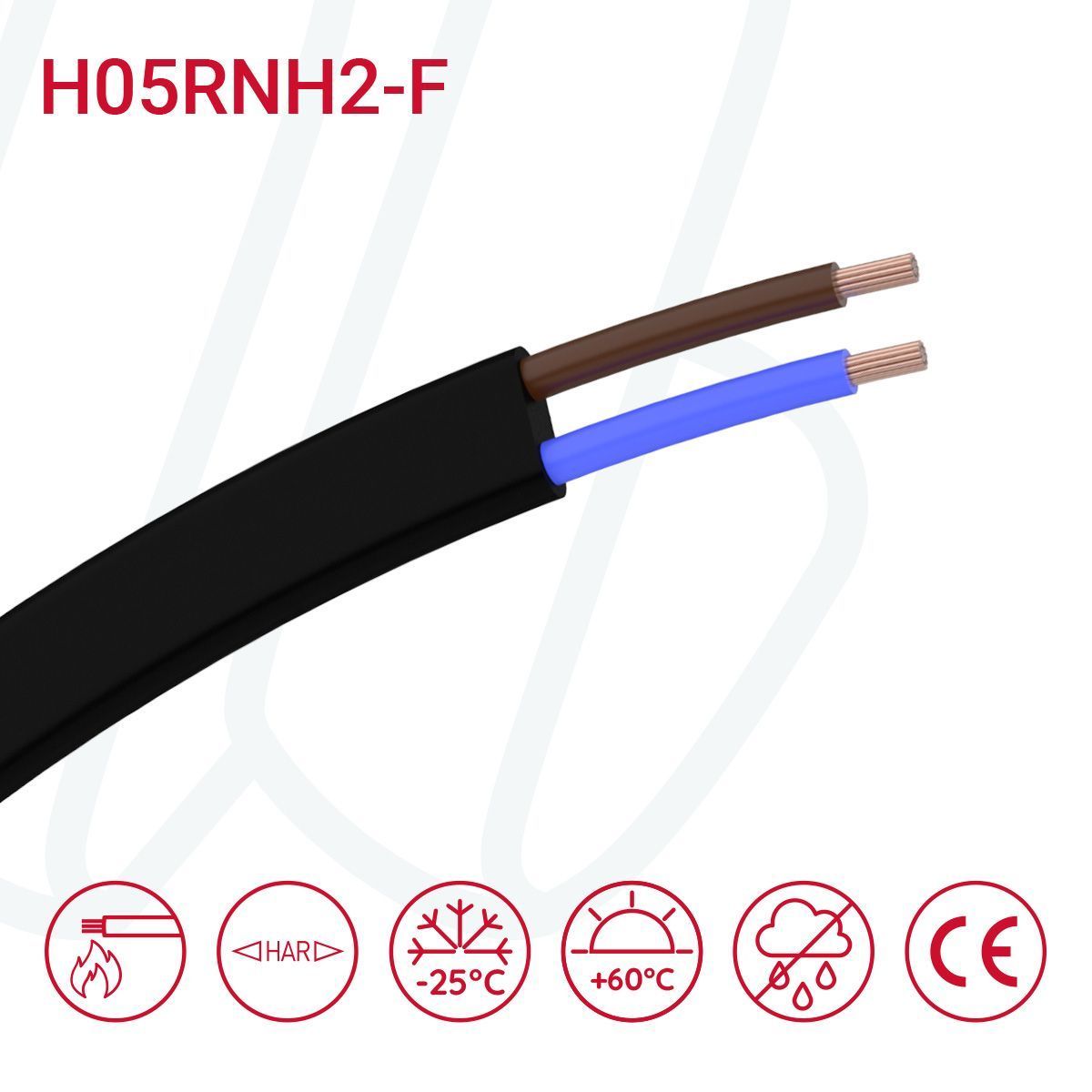 Кабель плаский H05RNH2-F 2X2,5 чорний