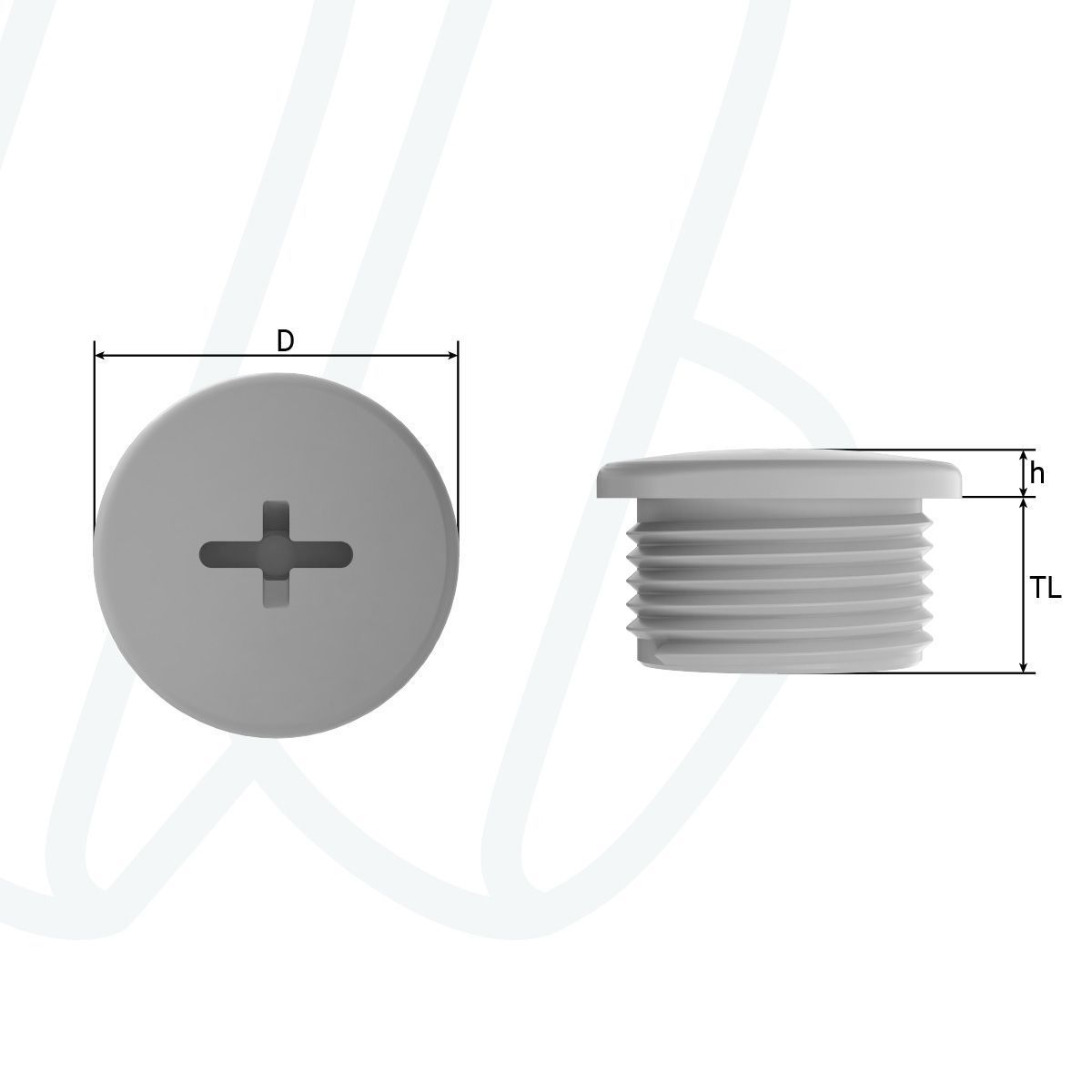 Заглушка кругла з різьбою з поліаміду M25x1,5 / TL=10,0мм / RAL 7001 сіра, M, M25x1,5, 10 мм