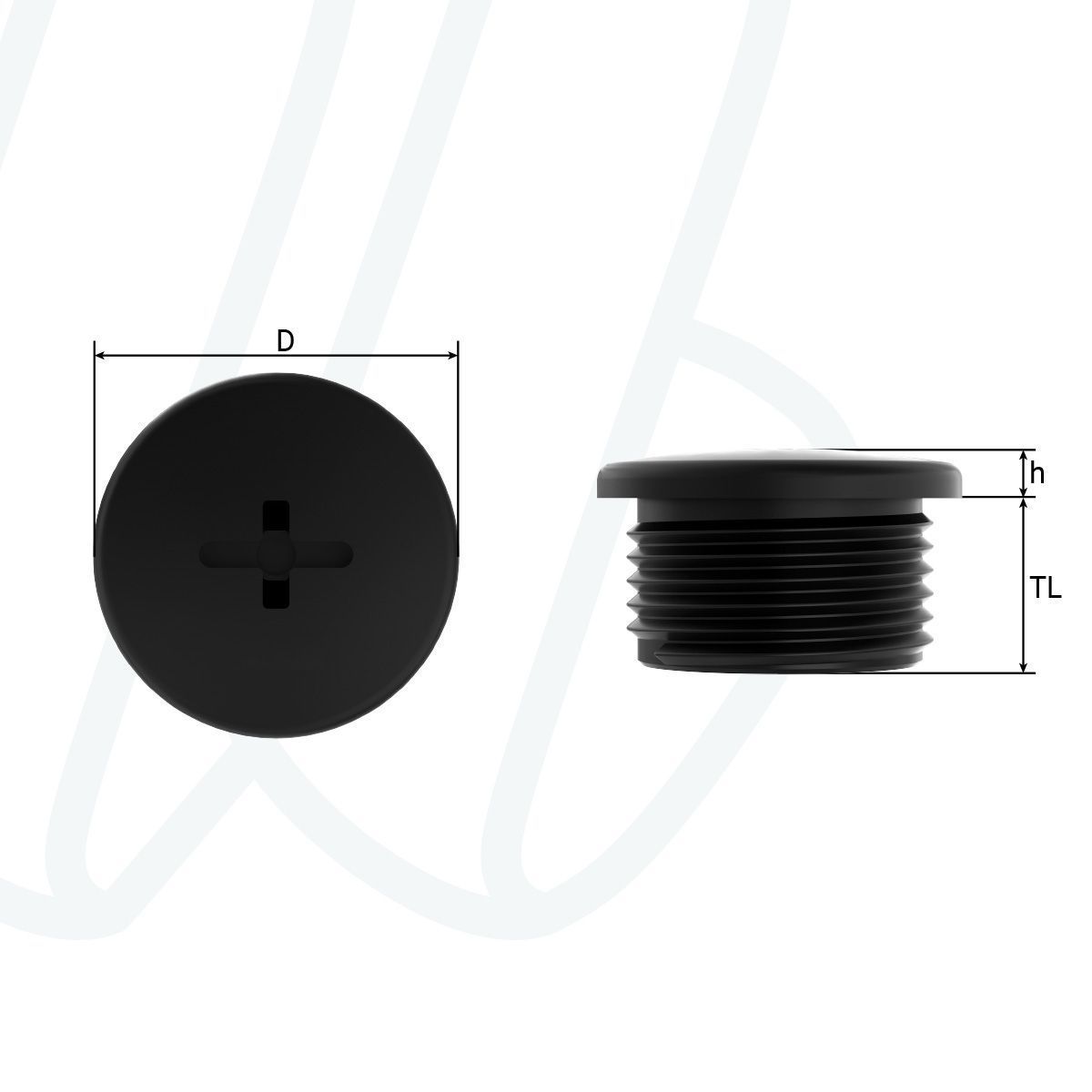 Заглушка кругла з різьбою з поліаміду M16x1,5 / TL=10,0мм / RAL 9005 чорна, M, M16x1,5, 10 мм