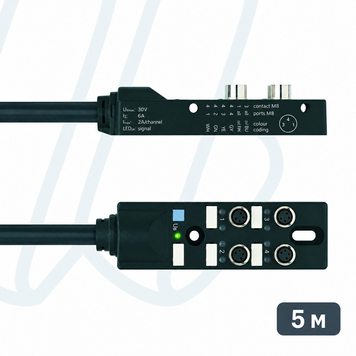 Пасивний I/O-розгалужувач ESCHA 4I/OM8-3P2C-5/S370, 4 порти, M8, гніздо, 3 конт., кабель 5 м