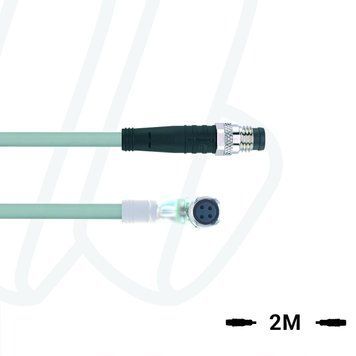 Кабель AL-SWKP4P2-2-AL-SSP4/P01, з роз'ємами M8, гніздо кутове 4п, M8, штекер прямий, 4п, з LED, ПВХ, UL, 2м, сірий