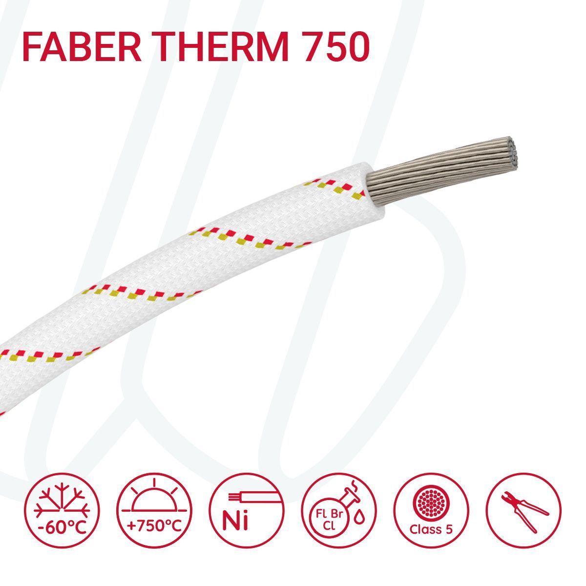 Провід термостійкий FABER THERM 750 1X16 в плетінні з червоною та жовтою ниткою