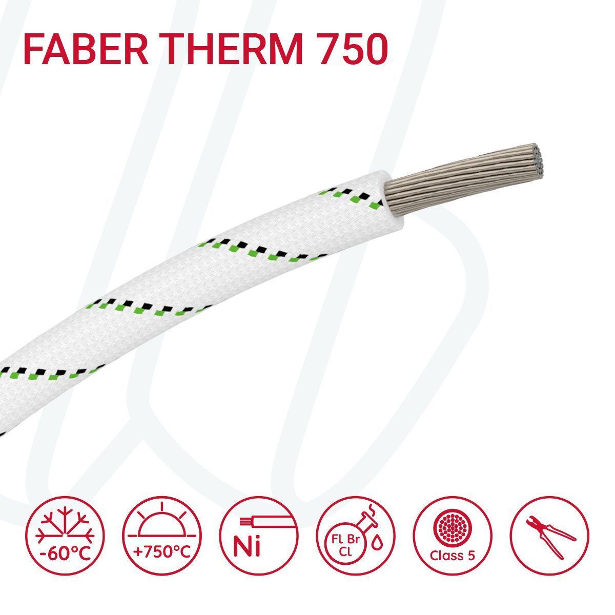 Провід термостійкий FABER THERM 750 1X25 в плетінні з чорною та зеленою ниткою