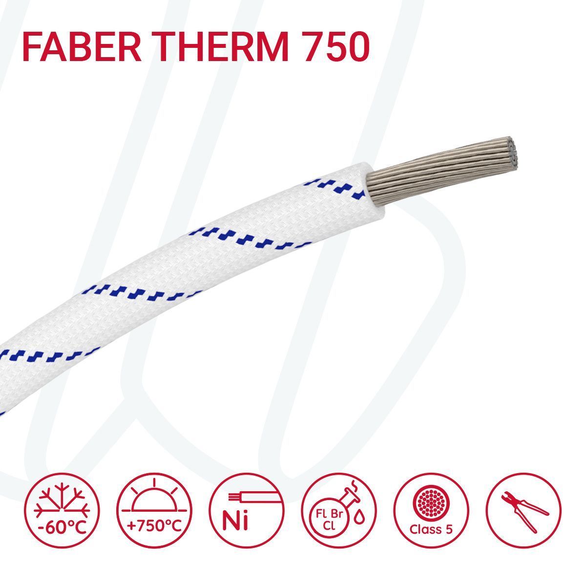 Провід термостійкий FABER THERM 750 1X10 в плетінні з синьою ниткою